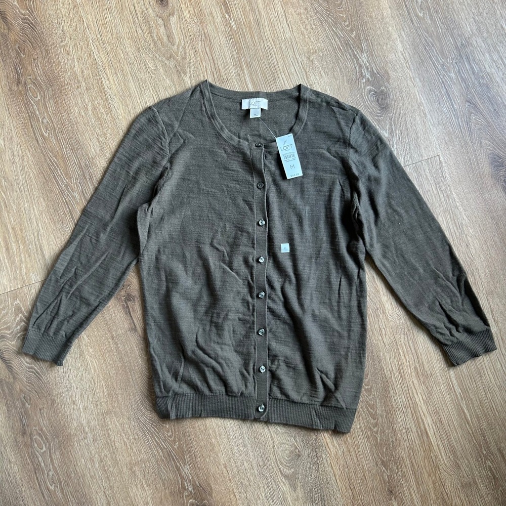 Loft Outlet Womens Olive Green 100% Cotton Button Front Cardigan Sweater Size M